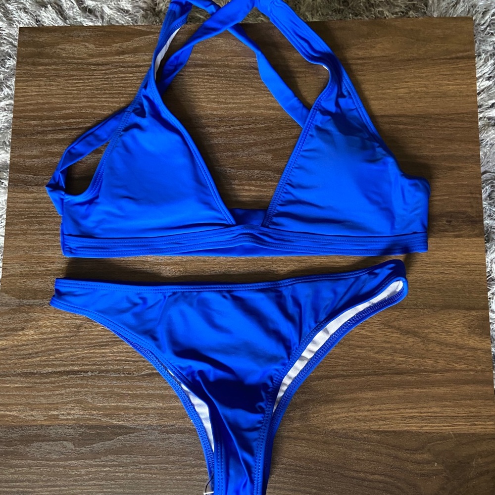 NWT Blue Crisscross Halter-Top Bikini